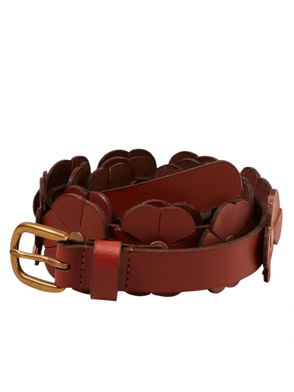 LN Lucky Brand Flower Festival Brown Leather Brass Adjustable Belt - S